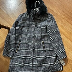 Details Intl Black and Gray Plaid Pea Coat